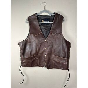 Xelement Vintage Mayhem Skull Brown Leather Biker Vest Sz 2XL